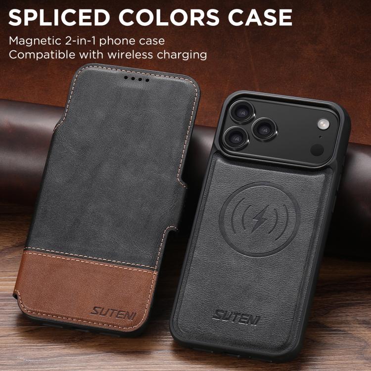 For iPhone 17 Pro Suteni Q06 2-in-1 Multi-function Detachable Wallet MagSafe Phone Case