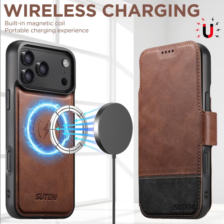 For iPhone 17 Pro Suteni Q06 2-in-1 Multi-function Detachable Wallet MagSafe Phone Case