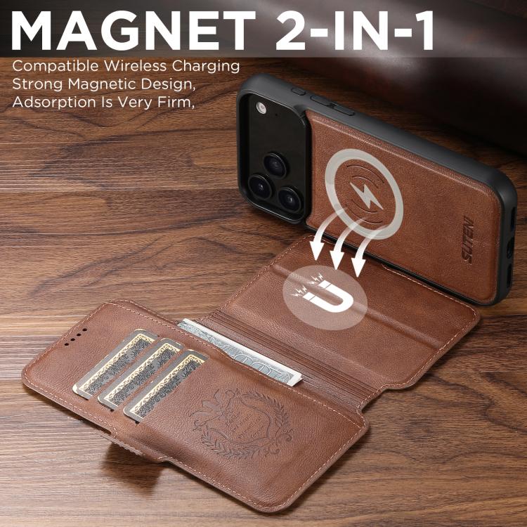 For iPhone 17 Pro Suteni Q06 2-in-1 Multi-function Detachable Wallet MagSafe Phone Case