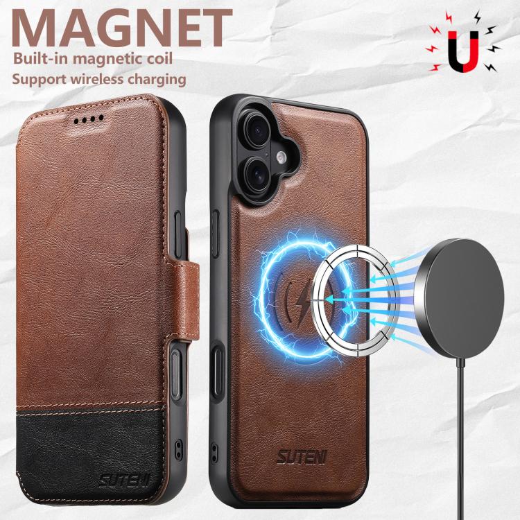 For iPhone 17 Suteni Q06 2-in-1 Multi-function Detachable Wallet MagSafe Phone Case