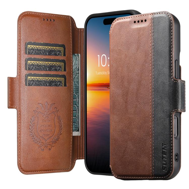 For iPhone 16 Plus Suteni Q07 2-in-1 Multi-function Detachable Wallet MagSafe Phone Case