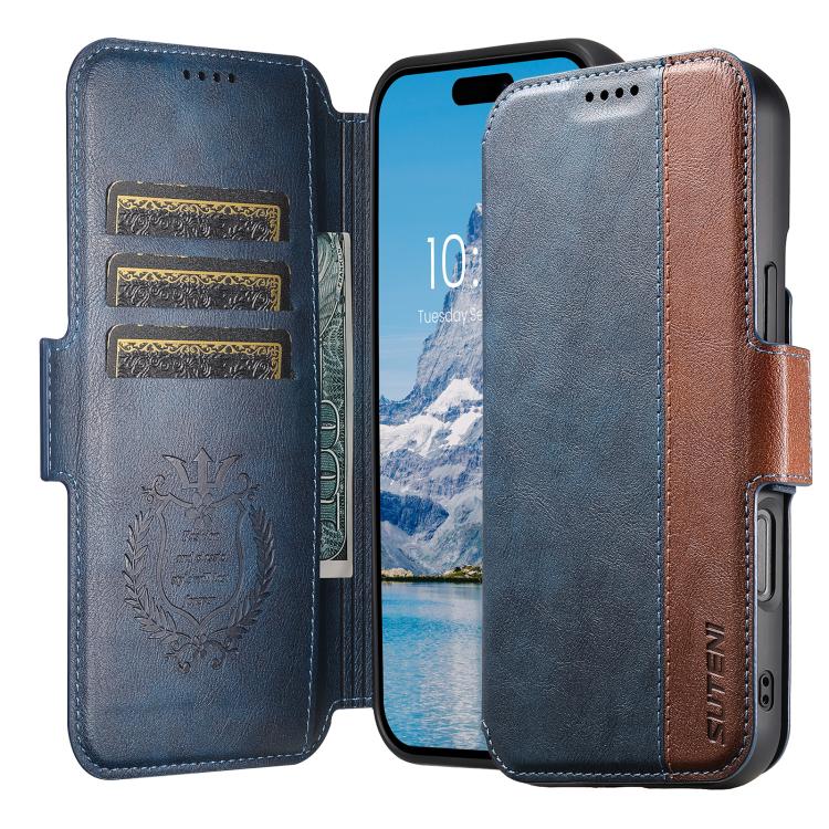 For iPhone 16 Plus Suteni Q07 2-in-1 Multi-function Detachable Wallet MagSafe Phone Case