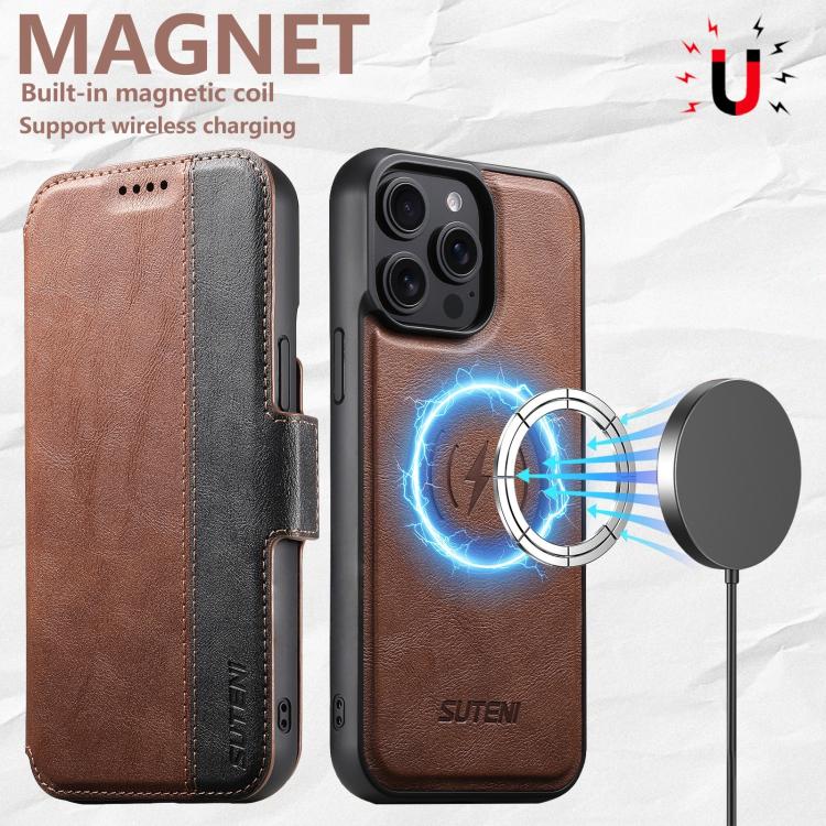 For iPhone 15 Pro Max Suteni Q07 2-in-1 Multi-function Detachable Wallet MagSafe Phone Case