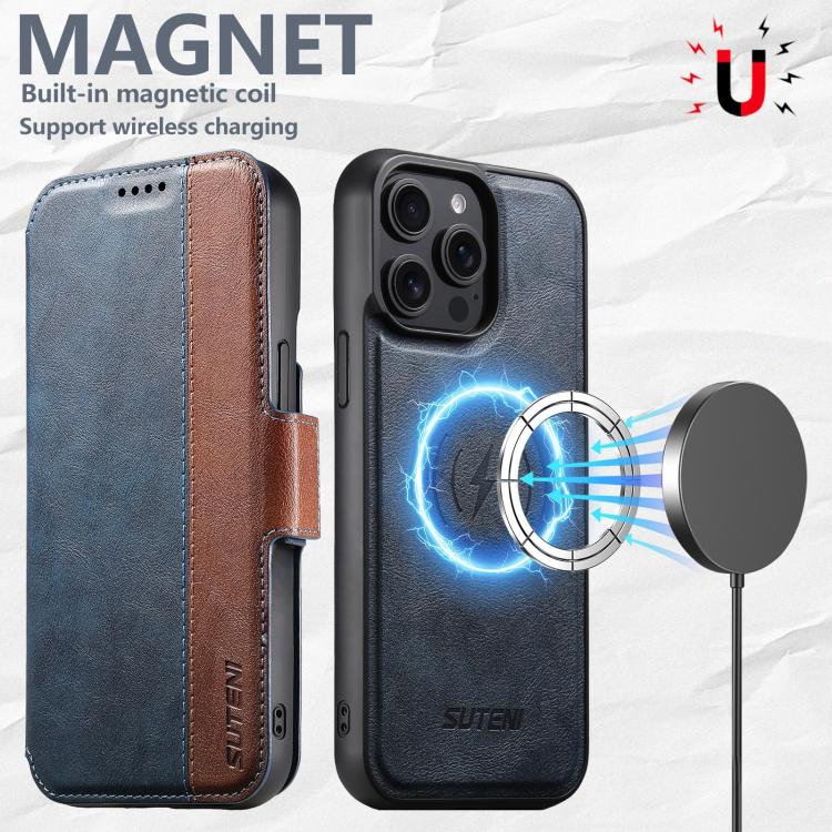 For iPhone 14 Plus Suteni Q07 2-in-1 Multi-function Detachable Wallet MagSafe Phone Case