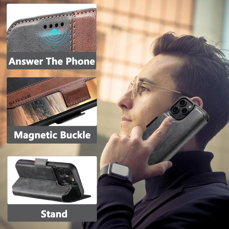For iPhone 14 Suteni Q07 2-in-1 Multi-function Detachable Wallet MagSafe Phone Case