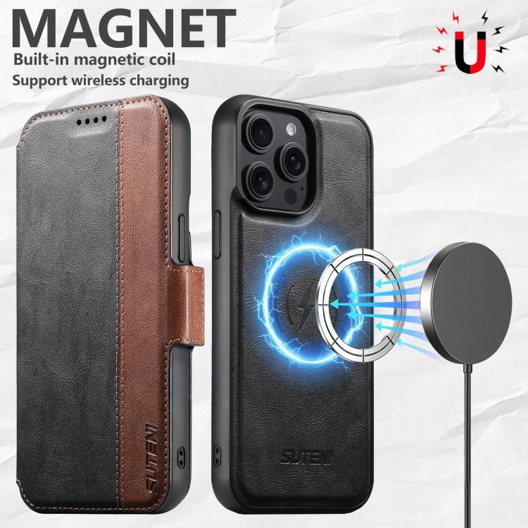 For iPhone 13 Pro Max Suteni Q07 2-in-1 Multi-function Detachable Wallet MagSafe Phone Case