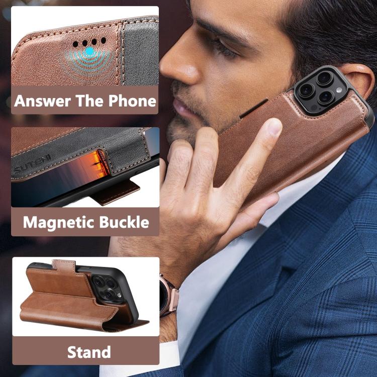 For iPhone 13 Suteni Q07 2-in-1 Multi-function Detachable Wallet MagSafe Phone Case