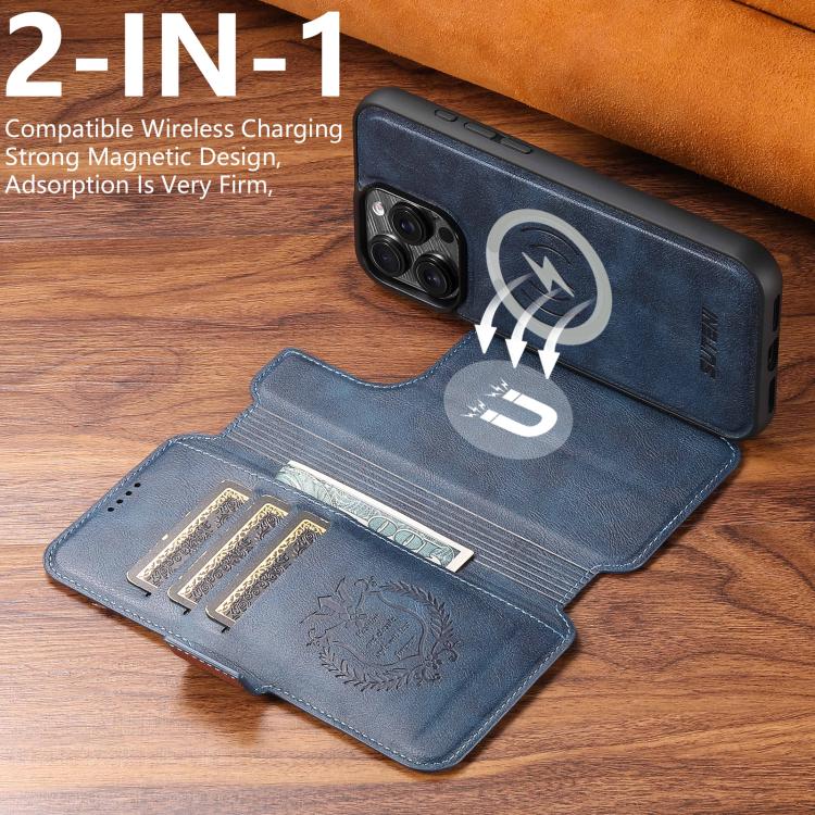 For iPhone 12 Suteni Q07 2-in-1 Multi-function Detachable Wallet MagSafe Phone Case
