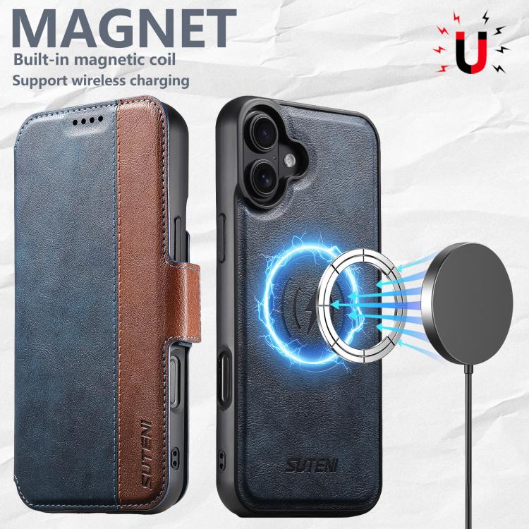 For iPhone 17 Suteni Q07 2-in-1 Multi-function Detachable Wallet MagSafe Phone Case