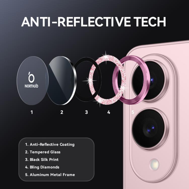 For Samsung Galaxy S25 Edge 5G NORTHJO 1 Set Camera Lens Protector Glitter Metal Ring Film
