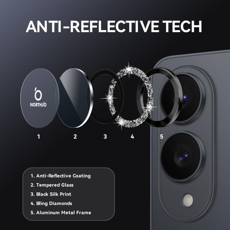 For Samsung Galaxy S25 Edge 5G NORTHJO 1 Set Camera Lens Protector Glitter Metal Ring Film