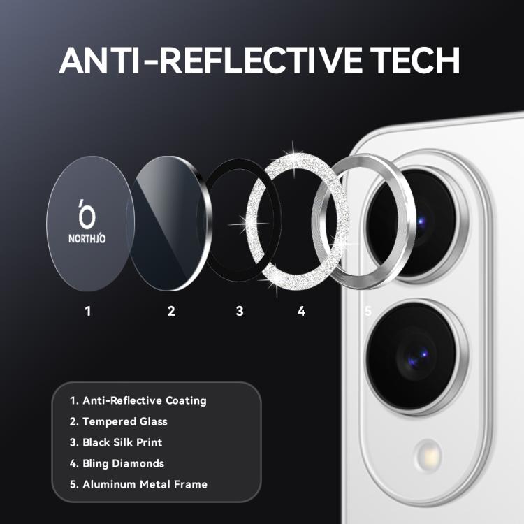 For Samsung Galaxy S25 Edge 5G NORTHJO 1 Set Camera Lens Protector Glitter Metal Ring Film