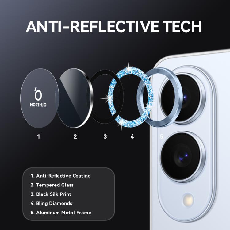 For Samsung Galaxy S25 Edge 5G NORTHJO 1 Set Camera Lens Protector Glitter Metal Ring Film