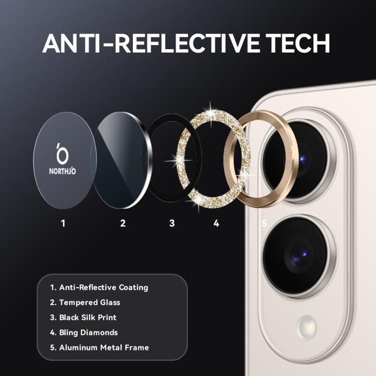 For Samsung Galaxy S25 Edge 5G NORTHJO 1 Set Camera Lens Protector Glitter Metal Ring Film