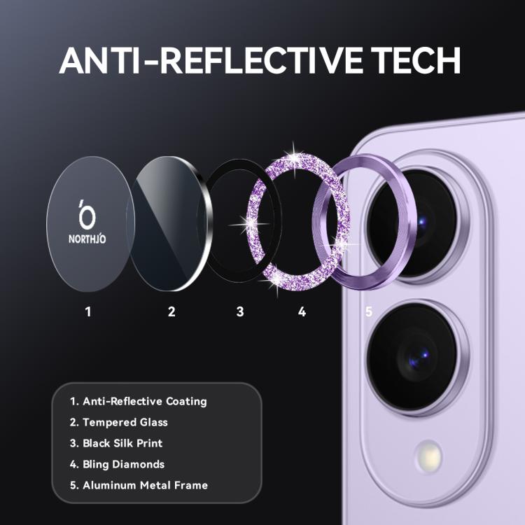 For Samsung Galaxy S25 Edge 5G NORTHJO 1 Set Camera Lens Protector Glitter Metal Ring Film