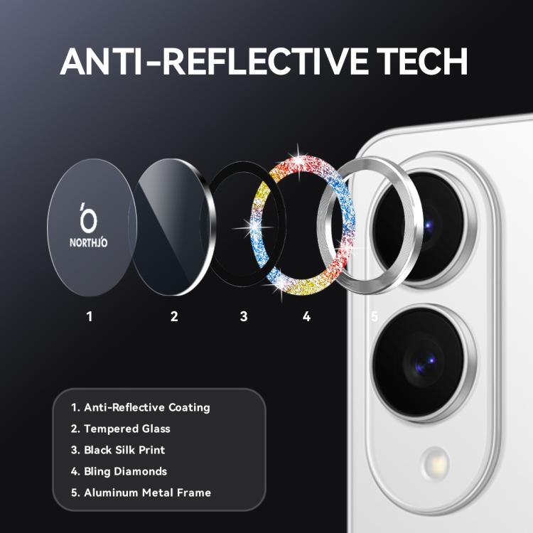 For Samsung Galaxy S25 Edge 5G NORTHJO 1 Set Camera Lens Protector Glitter Metal Ring Film