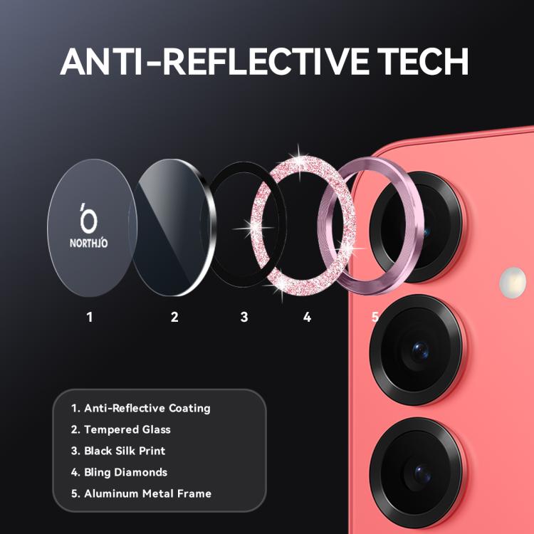 For Samsung Galaxy S25 5G NORTHJO 1 Set Camera Lens Protector Glitter Metal Ring Film