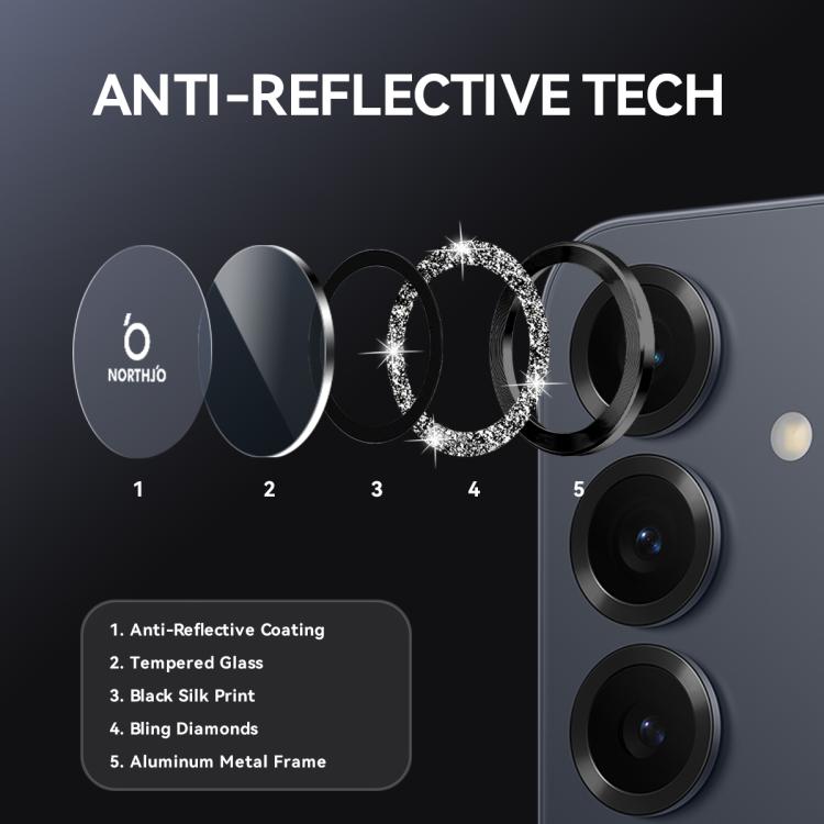 For Samsung Galaxy S25 5G NORTHJO 1 Set Camera Lens Protector Glitter Metal Ring Film