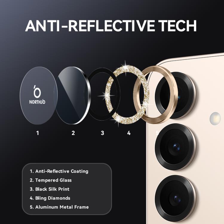 For Samsung Galaxy S25 5G NORTHJO 1 Set Camera Lens Protector Glitter Metal Ring Film