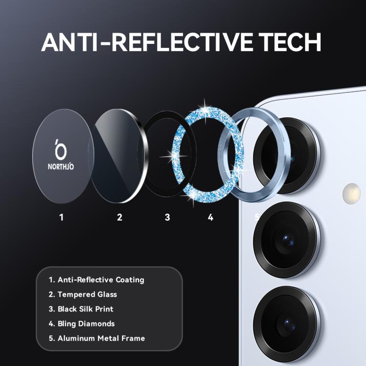 For Samsung Galaxy S25 5G NORTHJO 1 Set Camera Lens Protector Glitter Metal Ring Film