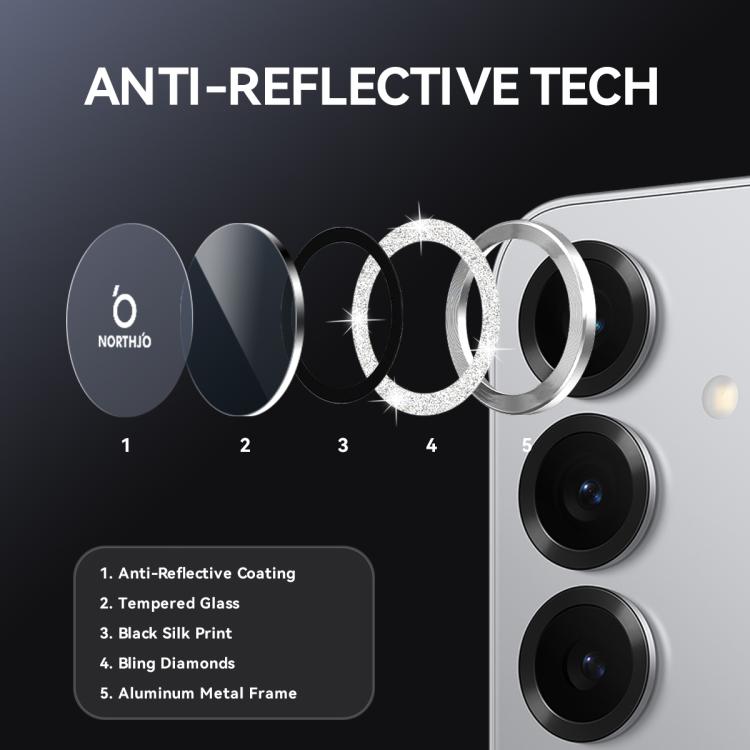 For Samsung Galaxy S25 5G NORTHJO 1 Set Camera Lens Protector Glitter Metal Ring Film
