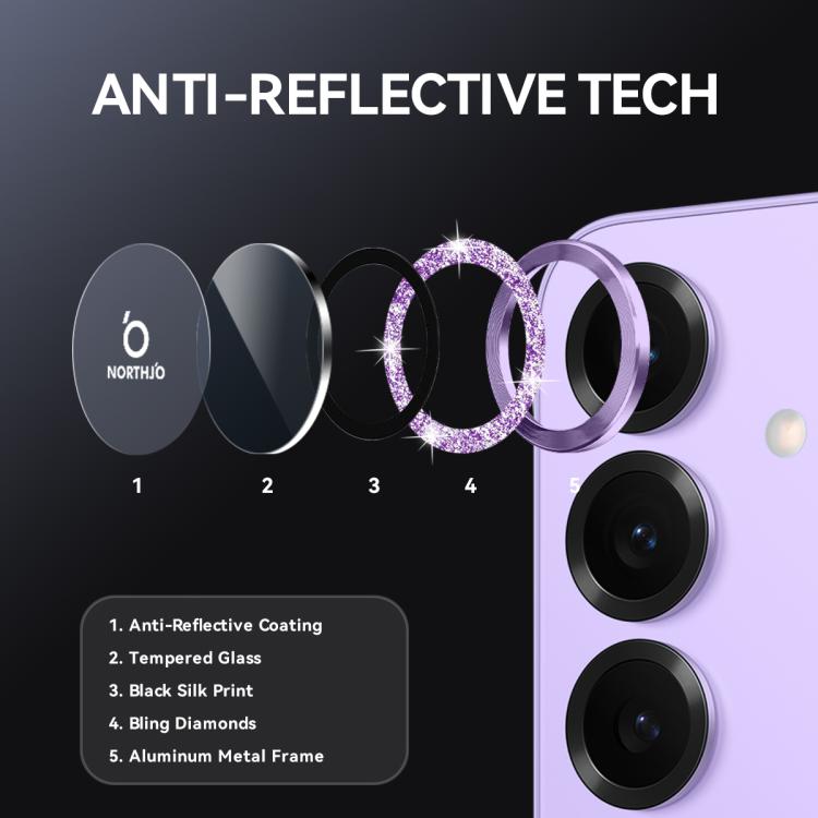 For Samsung Galaxy S25 5G NORTHJO 1 Set Camera Lens Protector Glitter Metal Ring Film