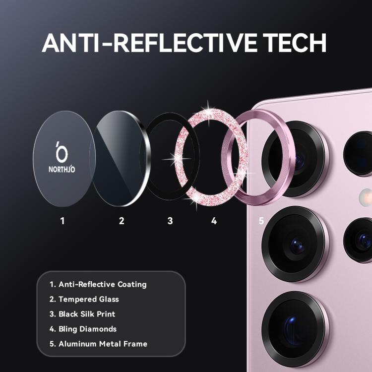 For Samsung Galaxy S25 Ultra 5G NORTHJO 1 Set Camera Lens Protector Glitter Metal Ring Film