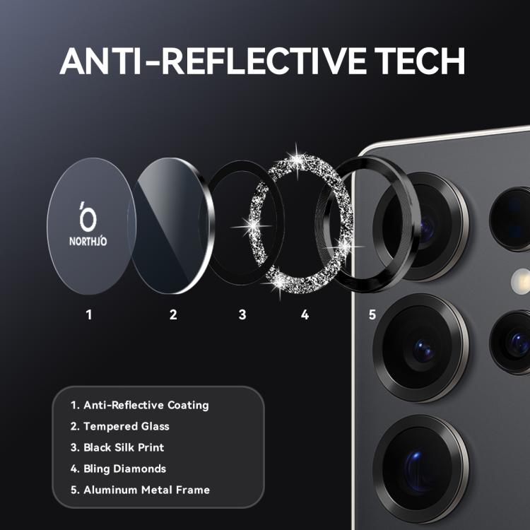 For Samsung Galaxy S25 Ultra 5G NORTHJO 1 Set Camera Lens Protector Glitter Metal Ring Film