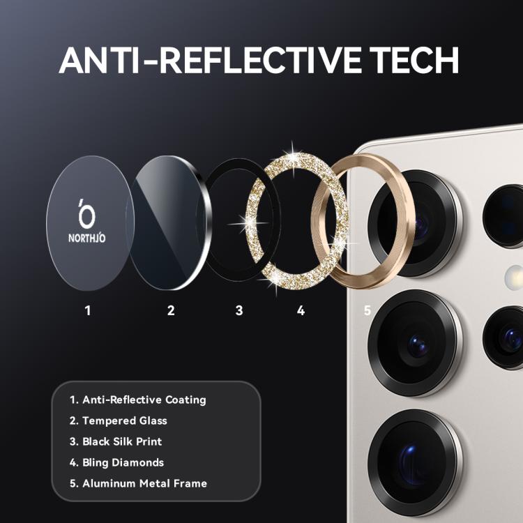 For Samsung Galaxy S25 Ultra 5G NORTHJO 1 Set Camera Lens Protector Glitter Metal Ring Film