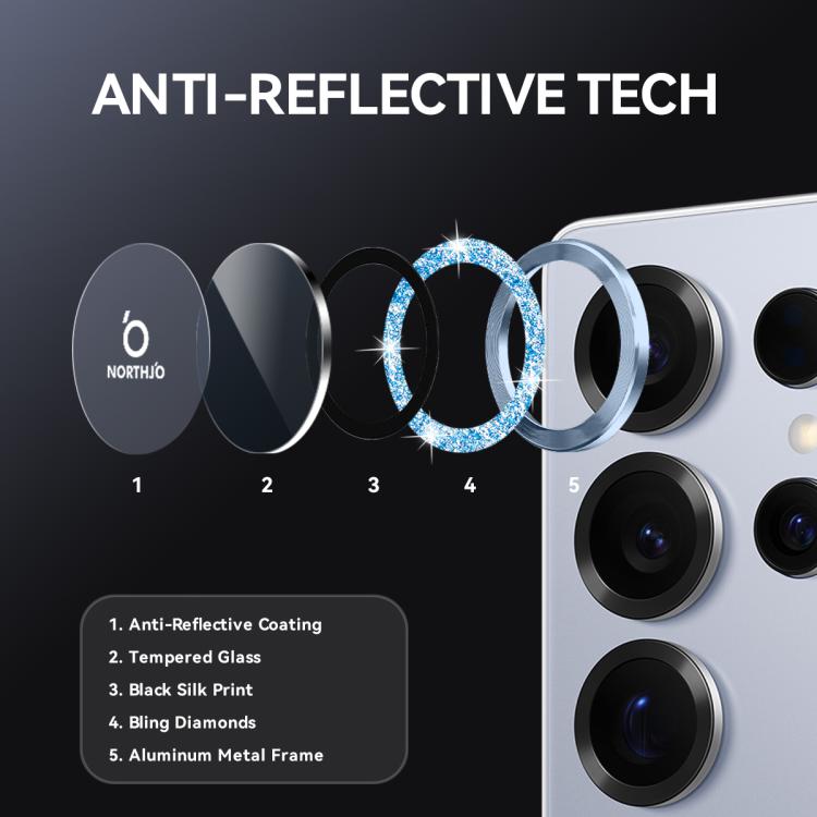 For Samsung Galaxy S25 Ultra 5G NORTHJO 1 Set Camera Lens Protector Glitter Metal Ring Film