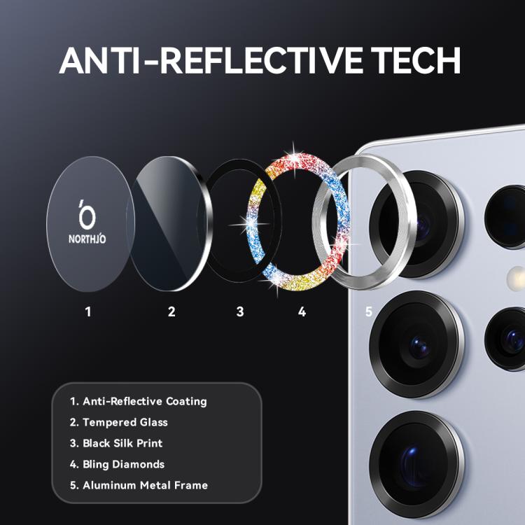 For Samsung Galaxy S25 Ultra 5G NORTHJO 1 Set Camera Lens Protector Glitter Metal Ring Film