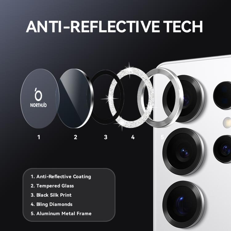 For Samsung Galaxy S25 Ultra 5G NORTHJO 1 Set Camera Lens Protector Glitter Metal Ring Film