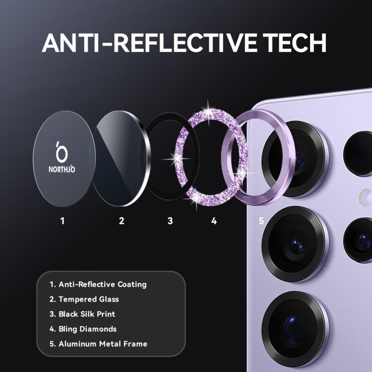 For Samsung Galaxy S25 Ultra 5G NORTHJO 1 Set Camera Lens Protector Glitter Metal Ring Film