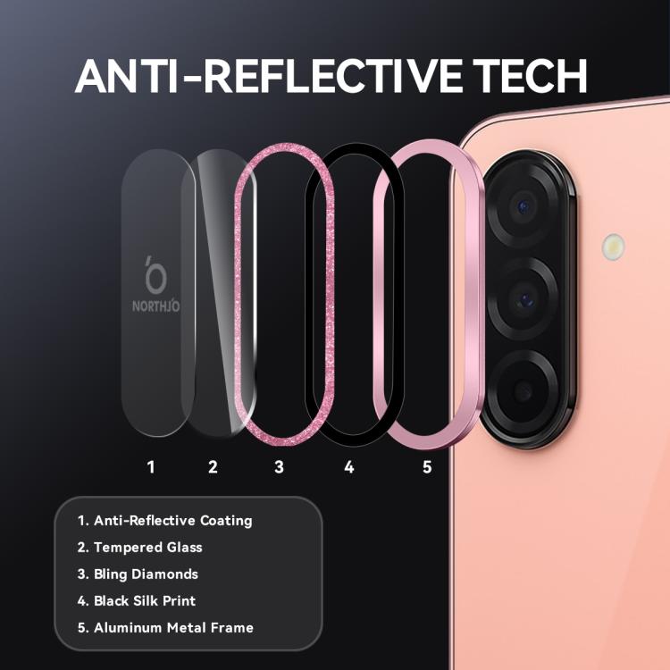 For Samsung Galaxy A26 5G NORTHJO 1 Set Camera Lens Protector Glitter Metal Ring Film