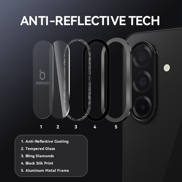 For Samsung Galaxy A26 5G NORTHJO 1 Set Camera Lens Protector Glitter Metal Ring Film