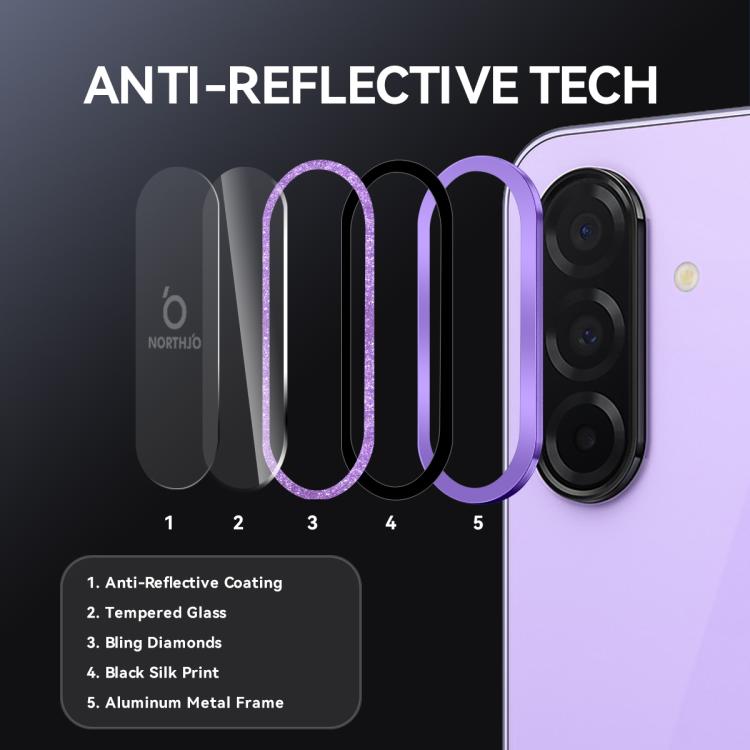 For Samsung Galaxy A26 5G NORTHJO 1 Set Camera Lens Protector Glitter Metal Ring Film