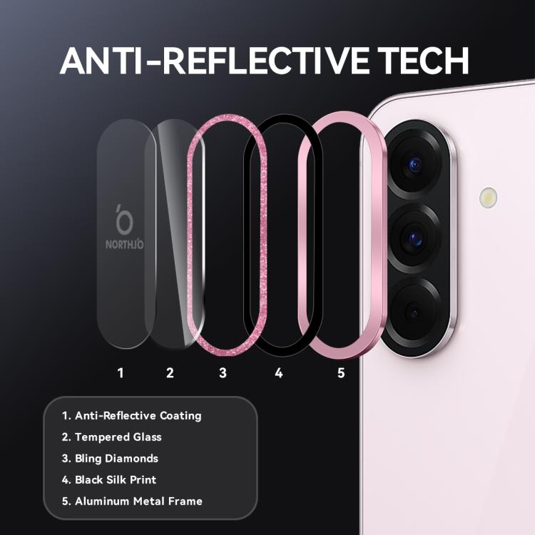 For Samsung Galaxy A36 5G / A56 5G NORTHJO 1 Set Camera Lens Protector Glitter Metal Ring Film
