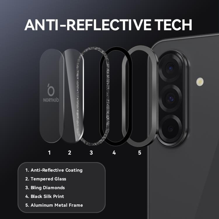 For Samsung Galaxy A36 5G / A56 5G NORTHJO 1 Set Camera Lens Protector Glitter Metal Ring Film