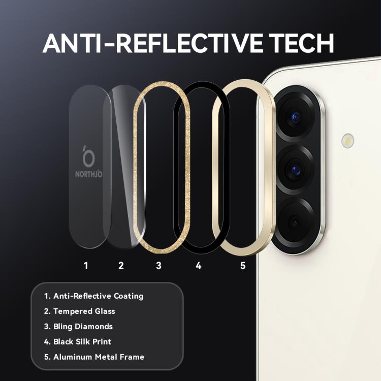 For Samsung Galaxy A36 5G / A56 5G NORTHJO 1 Set Camera Lens Protector Glitter Metal Ring Film