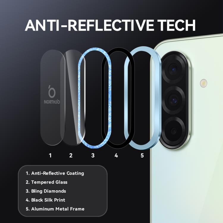 For Samsung Galaxy A36 5G / A56 5G NORTHJO 1 Set Camera Lens Protector Glitter Metal Ring Film