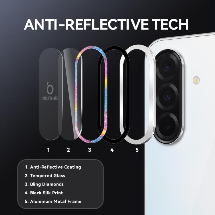 For Samsung Galaxy A36 5G / A56 5G NORTHJO 1 Set Camera Lens Protector Glitter Metal Ring Film