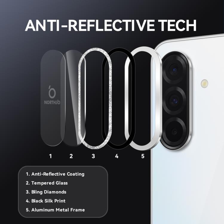 For Samsung Galaxy A36 5G / A56 5G NORTHJO 1 Set Camera Lens Protector Glitter Metal Ring Film