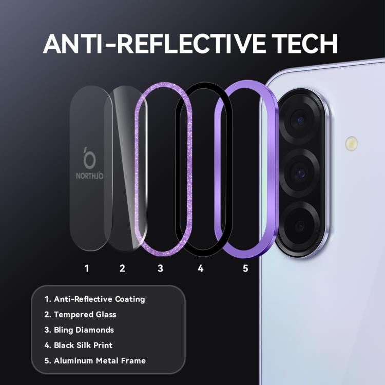 For Samsung Galaxy A36 5G / A56 5G NORTHJO 1 Set Camera Lens Protector Glitter Metal Ring Film