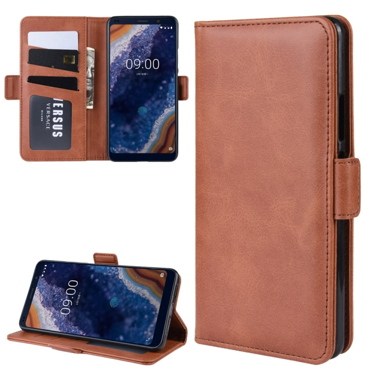 Double Buckle Wallet Stand Leather Cell Phone Case for Nokia 9 PureViewï¼Œwith Wallet & Holder & Card Slots