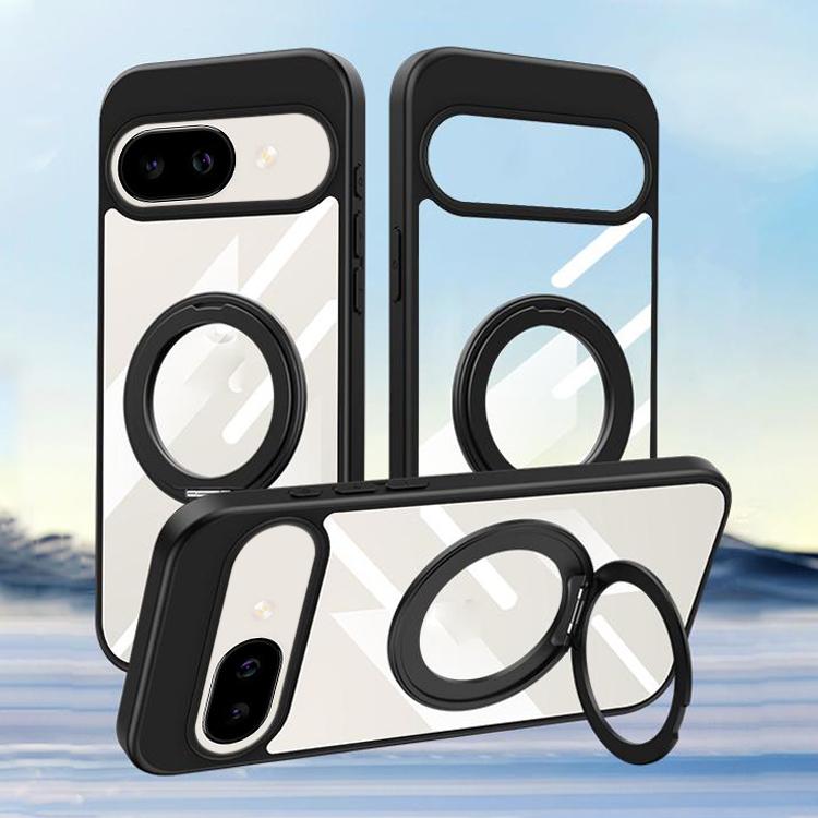 For Google Pixel 9a Gear 360 Rotation Holder MagSafe Phone Case - Black