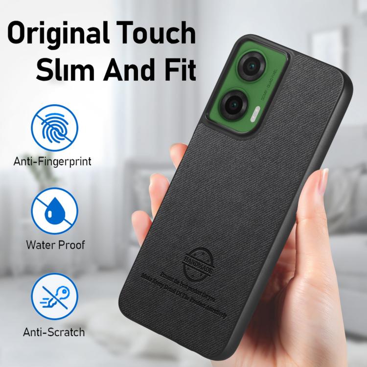 For Motorola Moto G35 Twill Fabric Leather Skin Back Phone Case