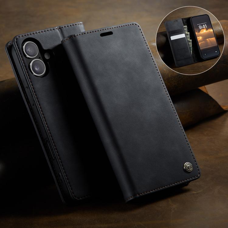 For iPhone 16 CaseMe 033 Calf Leather Lining Microfibre RFID Blocking Phone Case