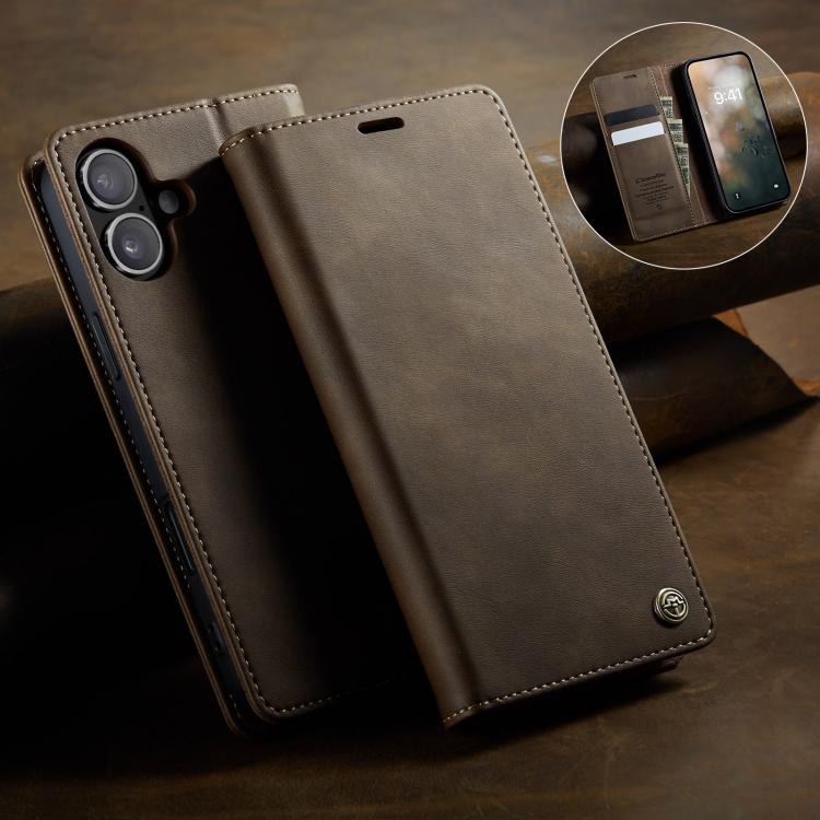 For iPhone 16 CaseMe 033 Calf Leather Lining Microfibre RFID Blocking Phone Case