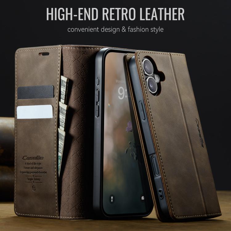 For iPhone 16 CaseMe 033 Calf Leather Lining Microfibre RFID Blocking Phone Case