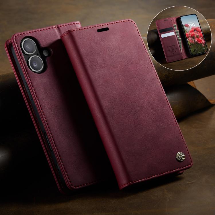 For iPhone 16 CaseMe 033 Calf Leather Lining Microfibre RFID Blocking Phone Case